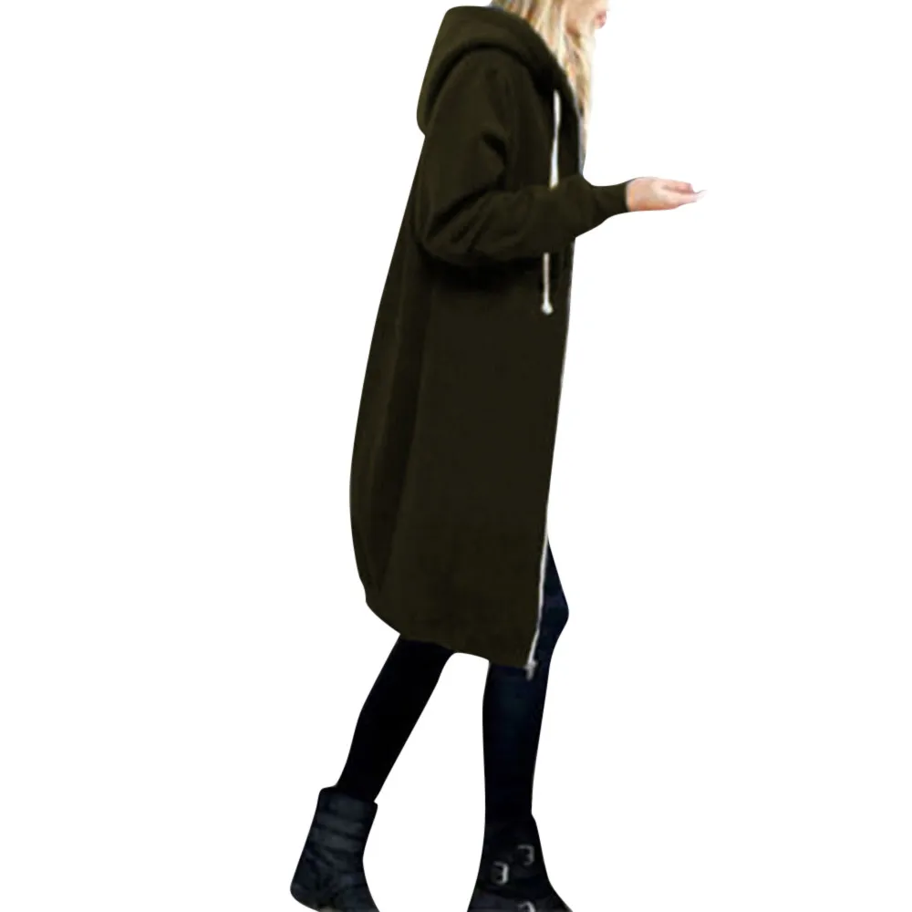 Fashion Hooded Jackets Women Slim Sweatshirt Autumn Winter Warm Cotton Velvet Coats Female Drawstring Hoodies Outwear Long Coat 2