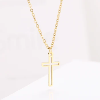

CACANA Stainless Steel Necklace For Women Lover's Cross Religion Hollow Gold Necklaces Engagement Jewelry Gift