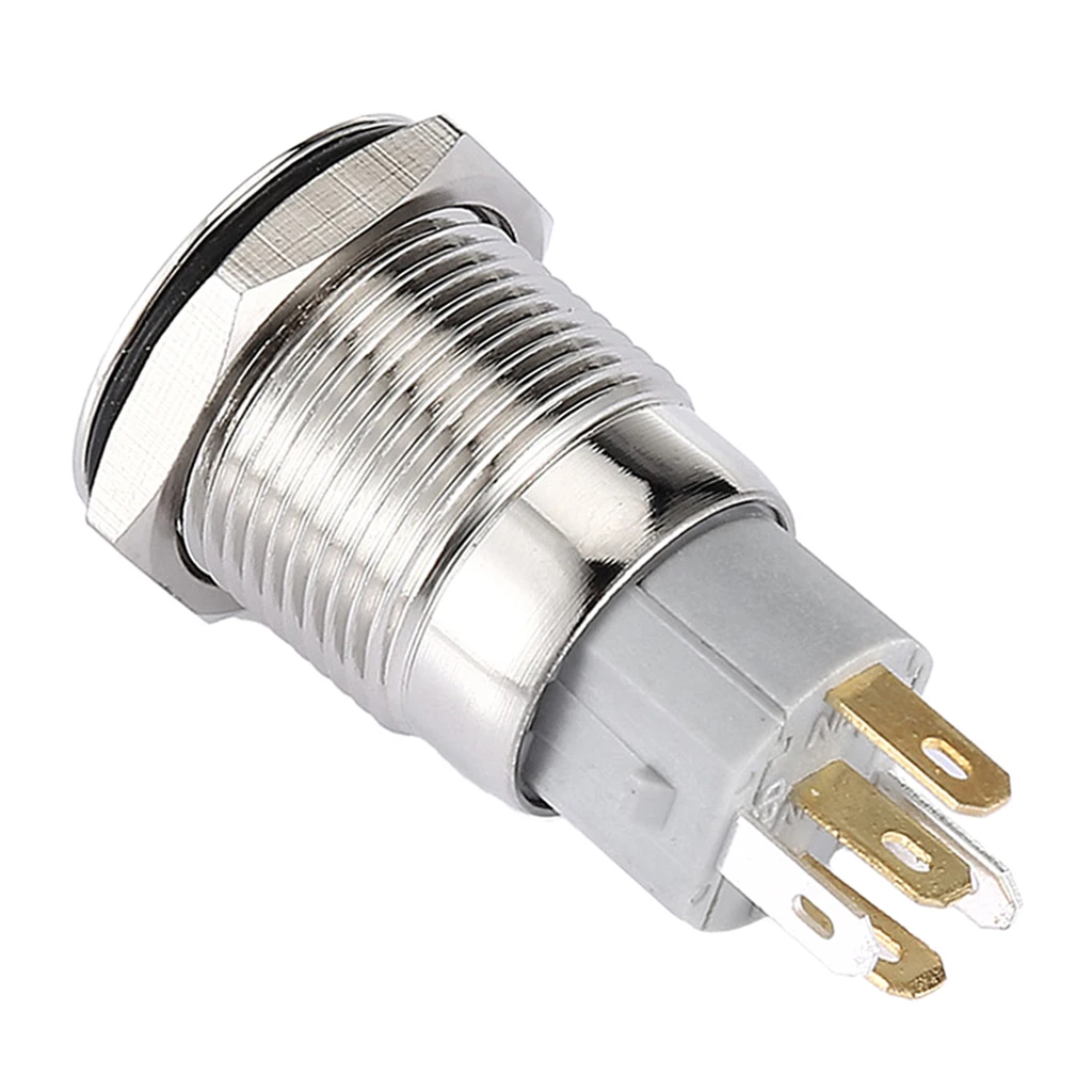 Metal Waterproof Momentary Push Button Switch 12V DC Blue Light off-(On)