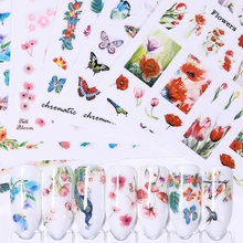Наклейки для ногтей, цветные цветы, Бабочка, ожерелье из перьев павлина, наклейки для ногтей, маникюр, переводные наклейки s