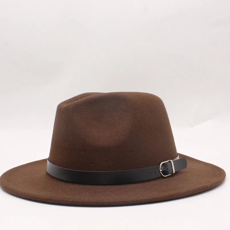 Winter Autumn Black Men Wool Fedora Hat Wide Brim Women Imitation Woolen Ladies Fedoras Jazz Hat Belt Caps Bowler Felt Hats - Цвет: 14