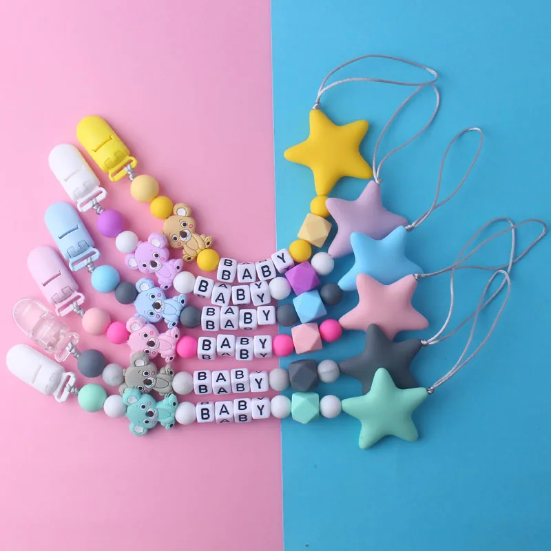 Baby Pacifier Clips Cartoon Koala DIY Pacifier Chain with Silicone Beads Holder Infant Feeding Teething Chew Toys Dummy Clips afbeelding