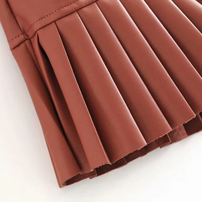 Осенняя Женская юбка Повседневная однотонная плиссированная юбка из искусственной кожи с поясом