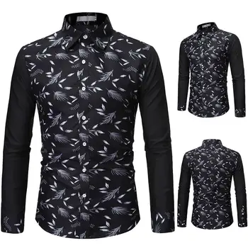 

2019 Printed Men Long Sleeve Casual Men's Shirts Summer Autumn Spring Male Dress Shirts Cool Man New Fashion European size