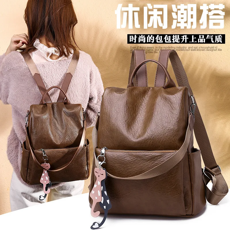 

Anti-Theft Backpack 2019 New Style Fashion Korean-style Pu Waterproof Bag Women's Casual Soft Leather Large-Volume