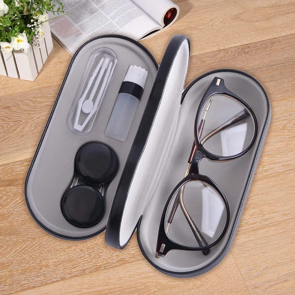 

Double Interlayer Contact Lens Case With Mirror full function Convinent Glasses Box Leather Contact Lenses Beauty Pupil Box kit