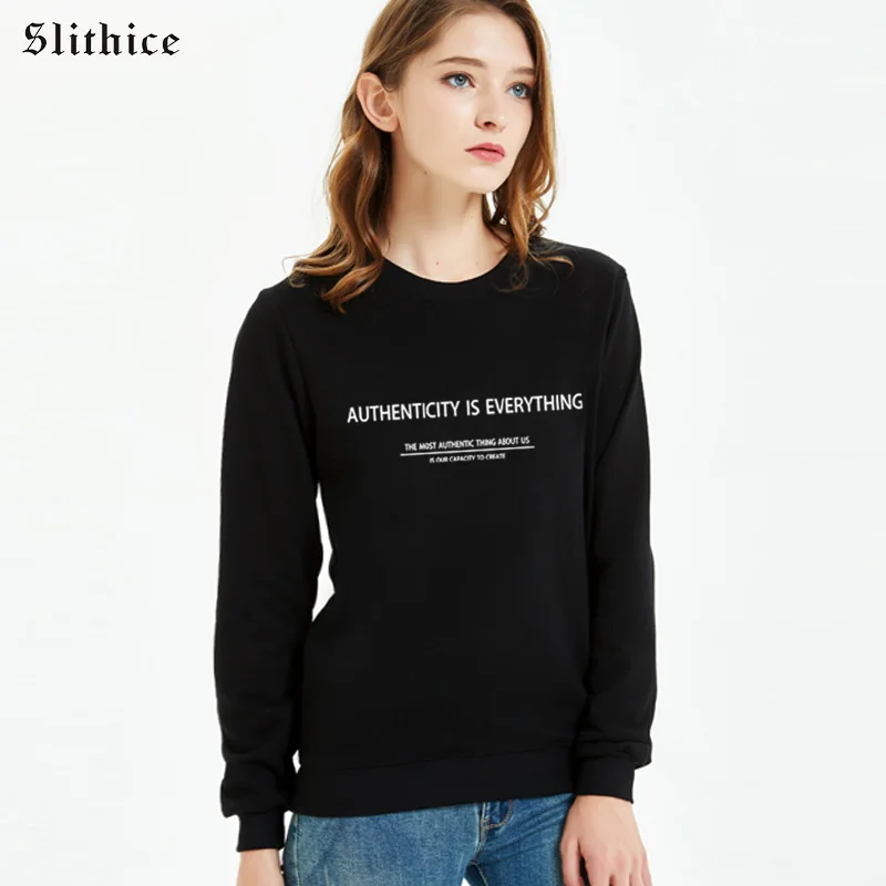 Толстовка Slithice с надписью подлинность это все забавные Черная Женская одежда