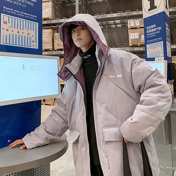 

2019 Winter New Korean Version Of The European And American Wind Reflective Hooded Long Men's Cotton Thick Warm Jacket