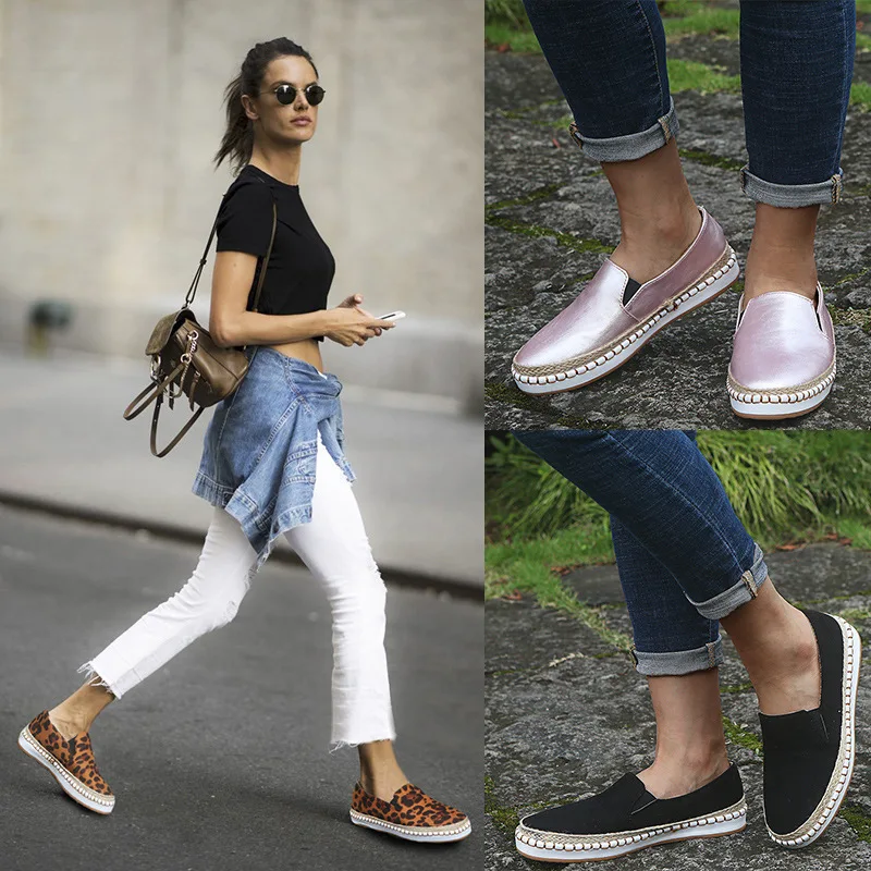 

Women's Flat Loafers Slip on Leopard Shoes Espadrilles Casual Plaftorm Hemp Breathble Luxury Shoes Women Designers