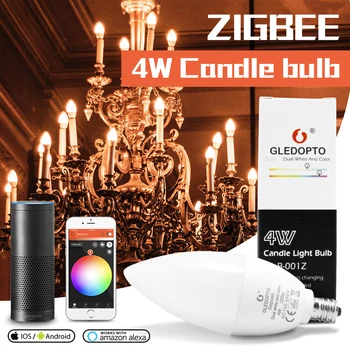 

GLEDOPTO Zigbee Led Smart Bulb 4W E12/E14 Dimmable RGBCCT Ambiance Decorative Candle Bulbs Compatible With Amazon Echo Plus AC