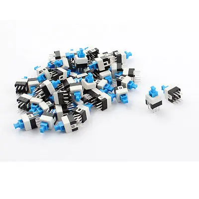 

50PCS 12mmx7.5mmx7.5mm Through Hole Blue Push Button Locking Switch