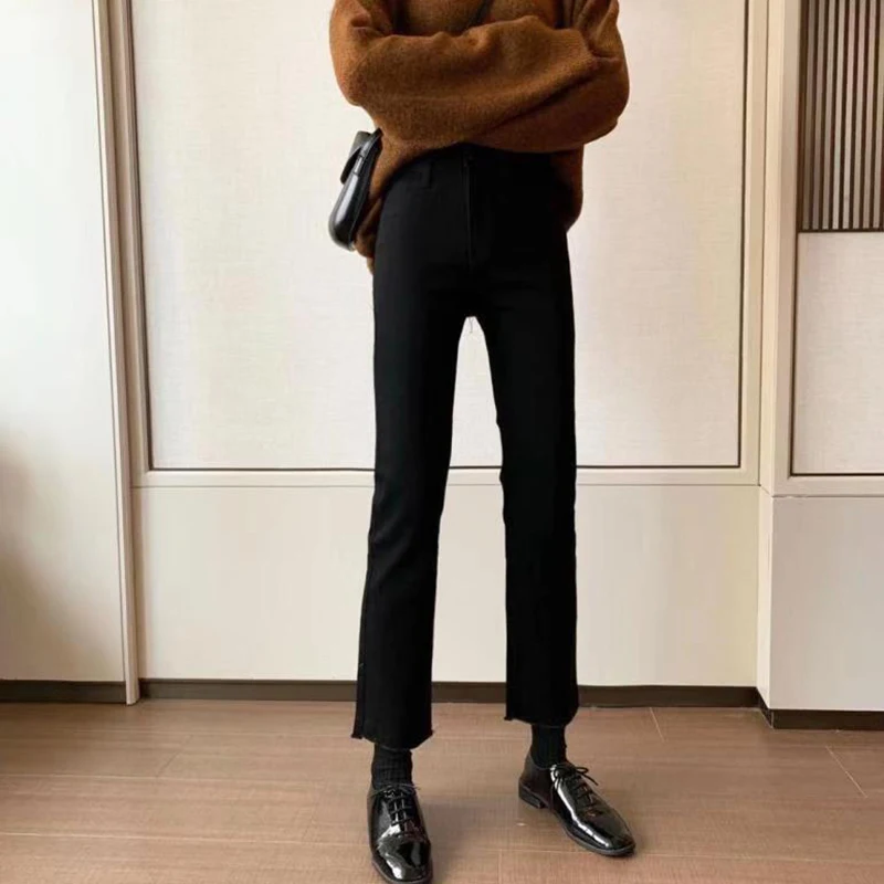 Черные джинсы женские с высокой талией Осень 2019 новые модные женские s корейский стиль длиной до щиколотки женские горячие продажи