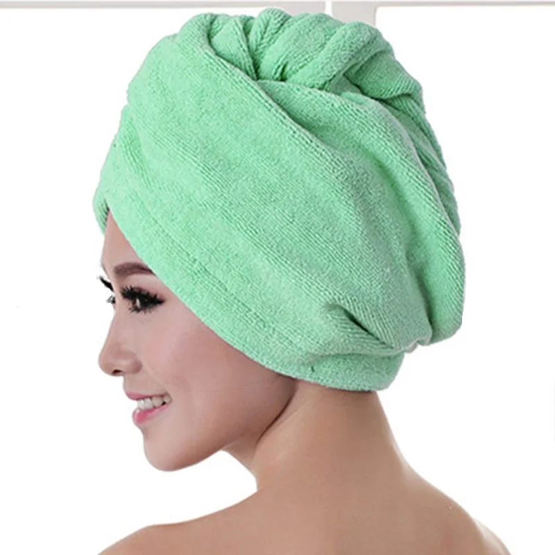 Light Green Впитывающая шапочка для душа из микрофибры, утолщенная, супер впитывающая, сухая шапочка для волос, туалетные принадлежности для ванной комнаты, женская шапочка для душа, повязка для волос, Парикмахерская - Color: Light Green