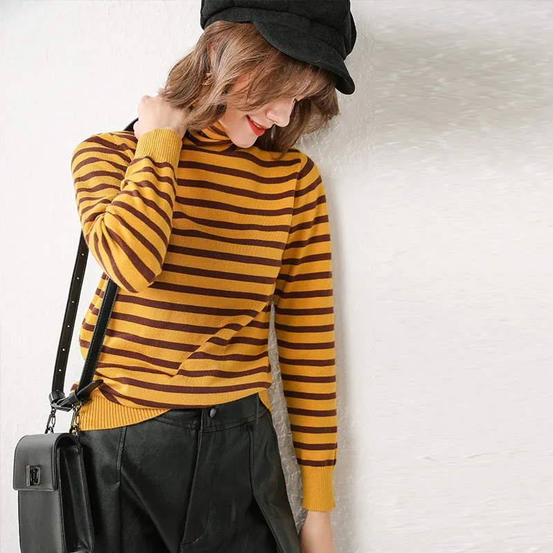 Sweater for women autumn and winter new wool sweater turtleneck wild sweater Color contrast warm loose new winter clothes women Sweater for women autumn and winter new wool sweater turtleneck wild sweater Color contrast warm loose new winter clothes women