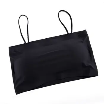 

Women Ice Feel Silk Spaghetti Bra Bandeau Tube Tops Seamless Crop Top Underwear