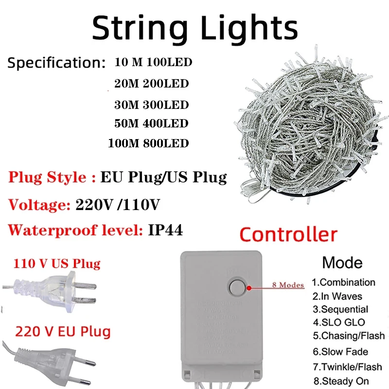 Fairy Lights 10M-100M Led String Garland Christmas Light Waterproof For Tree Home Garden Wedding Party Outdoor Indoor Decoration