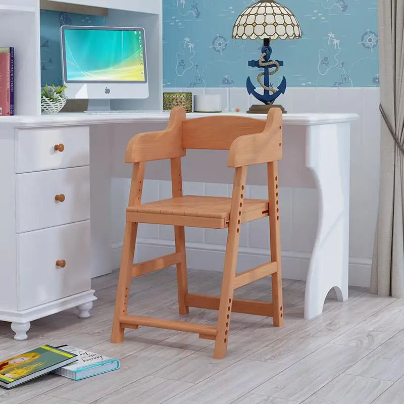  Solid Wood Child Chair Adjustable Lifting Writing Desk Home Seat Student Learning Dining Back |
