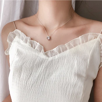 

925 Sterling Silver Chain Necklace Fashion Wedding Engagement Jewelry Quality Shiny Round CZ Zircon Pendant For Women Gift NK027