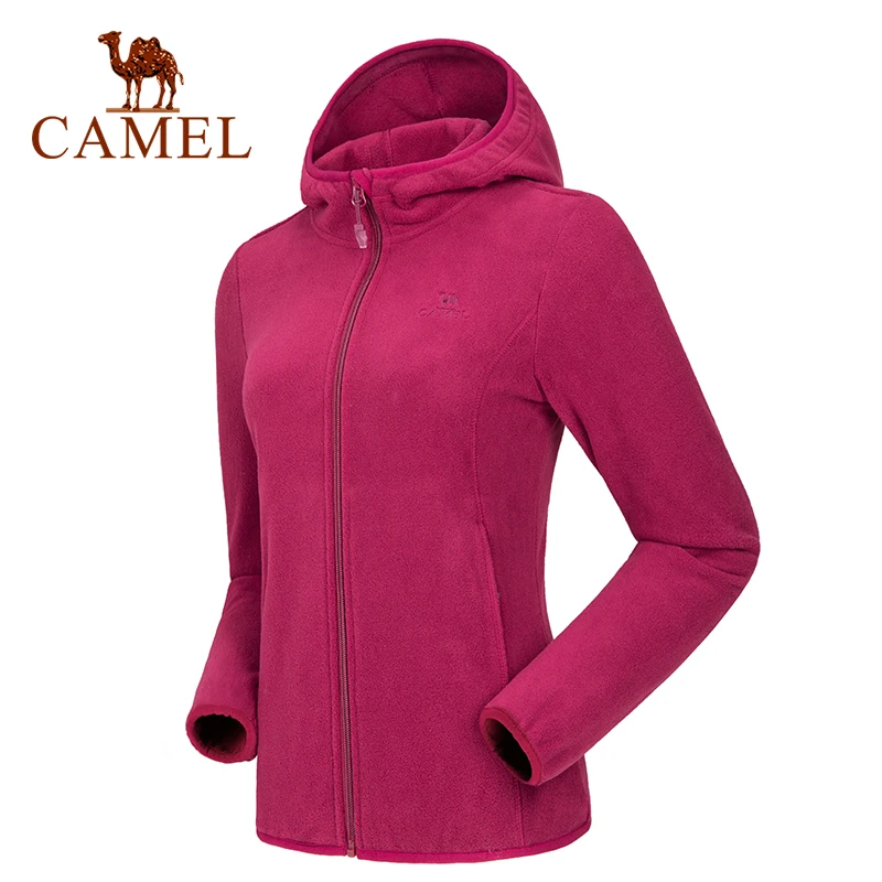 CAMEL Женская флисовая куртка зимняя с капюшоном софтшелл с карманом ветрозащитная походная теплая