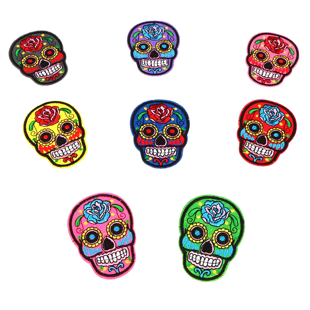 16pc Mixed SUGAR SKULL Embroidered Patches Fancy Dress Sewing Applique Motif