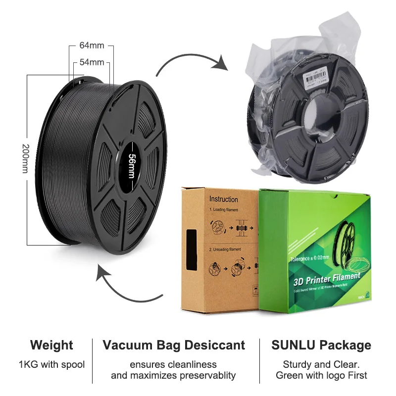 Filamento Pla da Impressora de Sunlu Pla 3d Mais Seda 1.75 mm 1kg 2.2lbs Nenhuma Bolha Inodoro Não-tóxico Nenhuns Nós Compatíveis Todas as Impressoras de Fdm Materiais de impressão 3D - Imagem 3