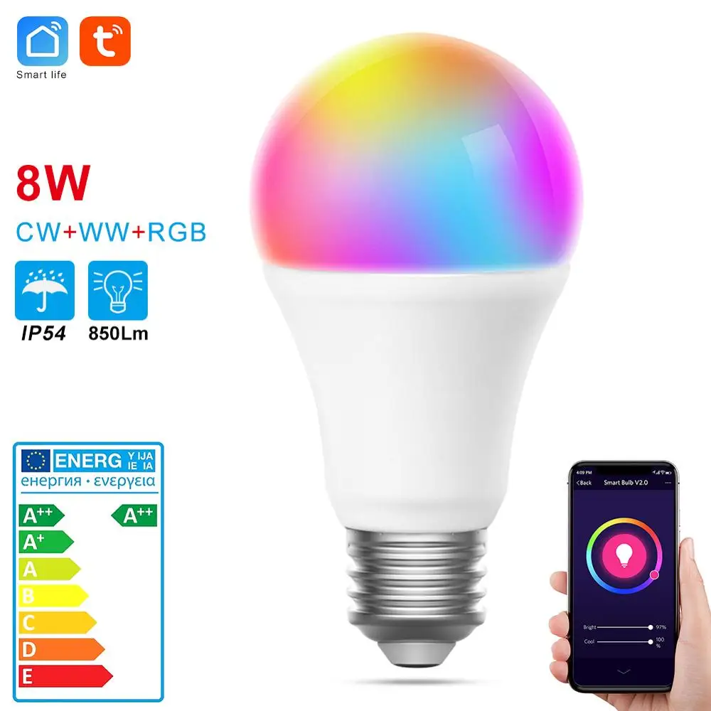 8W E27 CW-WW-RGB Tuya Wifi Пульт дистанционного управления 8 Вт rgb Светодиодная лампа совместима с Alexa и Google Home IFTTT E26/E27 смарт-плафоны для дома - Цвет: 8W E27 CW-WW-RGB