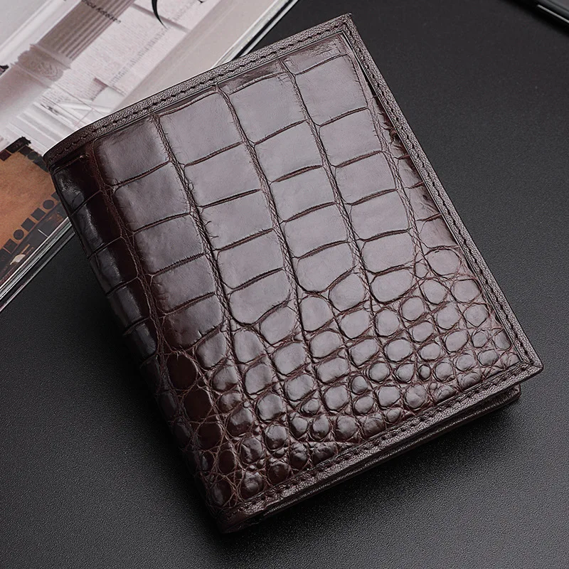 Authentic Real Crocodile Skin Men's Short Purse Small Card Holders Genuine Exotic Alligator Leather Male Bifold Wallet 2