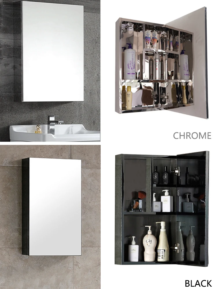 Хромированный зеркальный шкаф из нержавеющей стали для ванной комнаты, большое пространство для хранения, три цвета на выбор, мебель для ванной комнаты