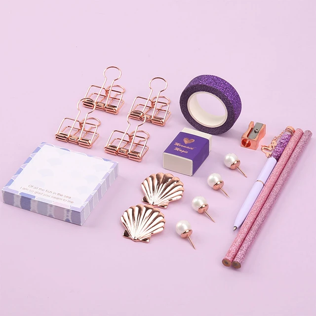 Cute Rose Gold Stationery Set Gift Box Sticky Note Ballpoint Pen Mini  Notebook Badge Paper Binder Clips Pink Office Supplies - AliExpress