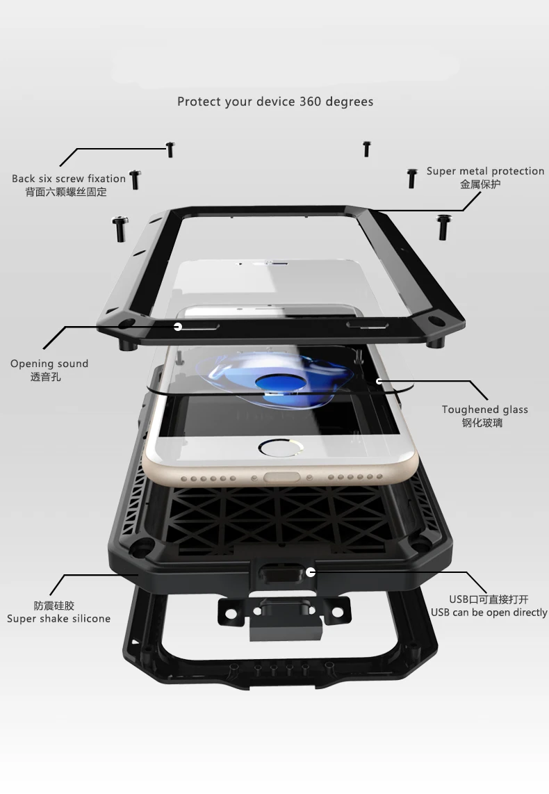 Роскошный чехол Doom armor Dirt Shock Водонепроницаемый металлический алюминиевый чехол для телефона для iphone 7 5S 6 6S 8Plus XS чехол для MAX XR+ закаленное стекло