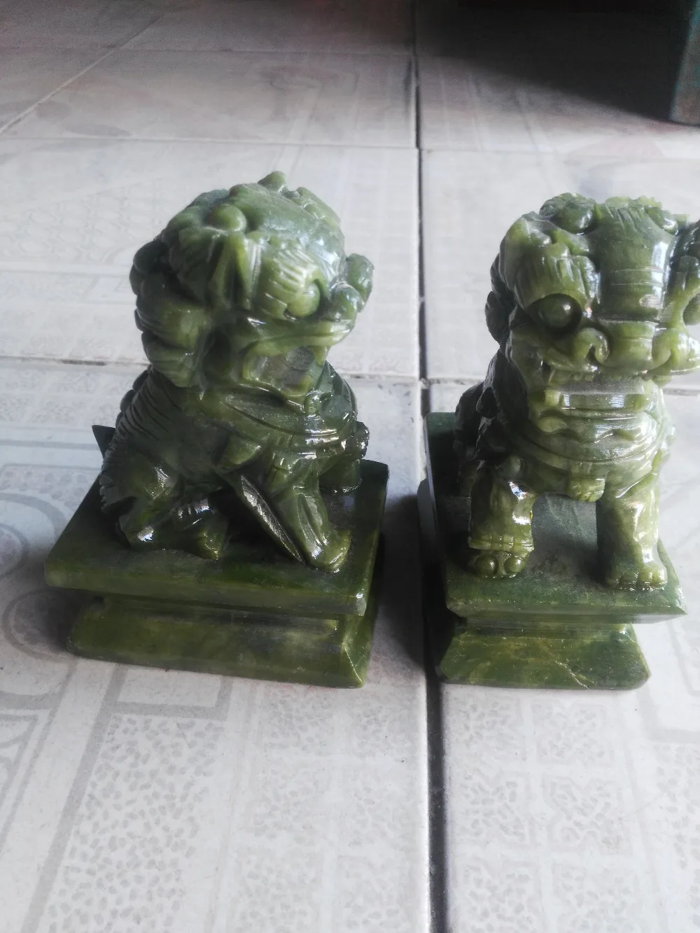 2 piezas Чино натуральный nán нефрита tallado par de estatua de kirin fu существования мала suerte estatuas de jade fengshui a