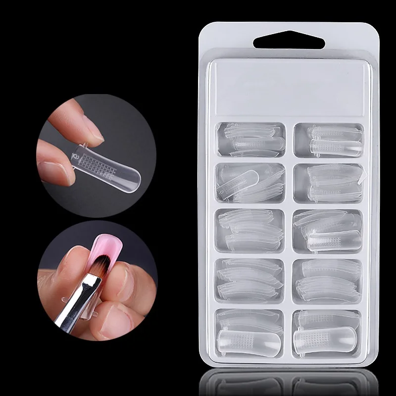 

100pcs Nail Tips Quick Building Mold Acrylic Tips Nail Molds Dual Forms Finger Extension False Fake Nails UV Builder Poly Gel