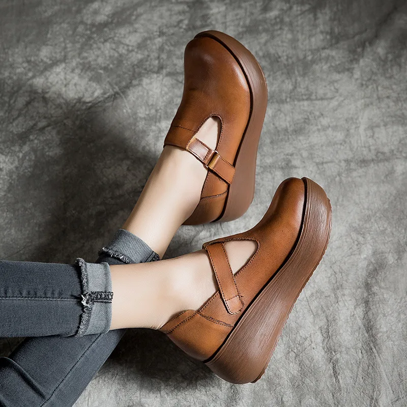 

[] 2019 Spring And Autumn New Style Platform Shoes Hand-rub Color Retro Casual Versatile Female Leather Shoes