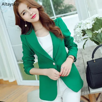 

Blazers Women Single Button Pockets Slim Simple All-match Korean Style Elegant Ladies Blazer Womens Trendy Soft Daily Outerwear