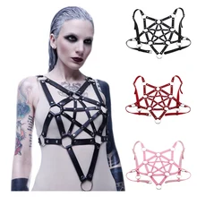 Сексуальные кожаные ремни пентаграмма выдалбливают ремни панк готический ремень для бондажа тела клетка бюстгальтер эротическая талия грудь обертывание Чулок Ремни