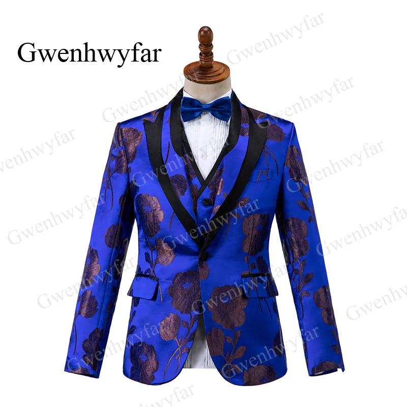 Gwenhwyfar мужской костюм с отворотом, мужские костюмы, дизайн, Королевский синий цвет, мужские костюмы, свадебные смокинги с золотым цветком