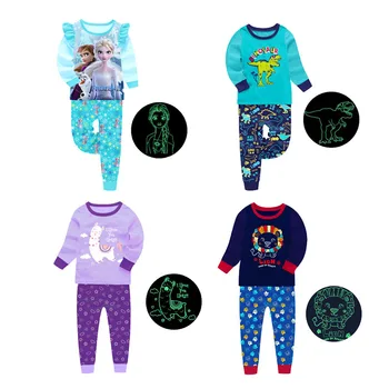 

New Kids Pajamas Set For Boys Girls unicornio Pijamas Cotton Nightwear Long Sleeve Elsa Glow In Dark Clothes Children Car Pjs