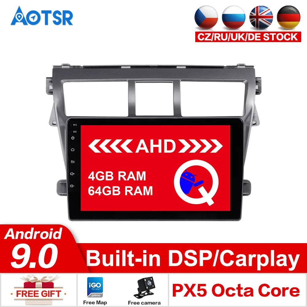 AOTSR Android 9.0 64GB Car Navigation For Toyota VIOS 2008-2013 GPS Auto Accessories 1 din Stereo Player Radio Head Unit | Автомобили и