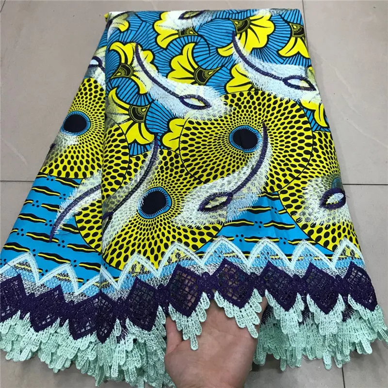 

2020 High Quality New Arrival Ankara 100% Cotton Wax Lace Wax Fabric African Embroidery Dutch Wax With Lace Fabric ZQ030337