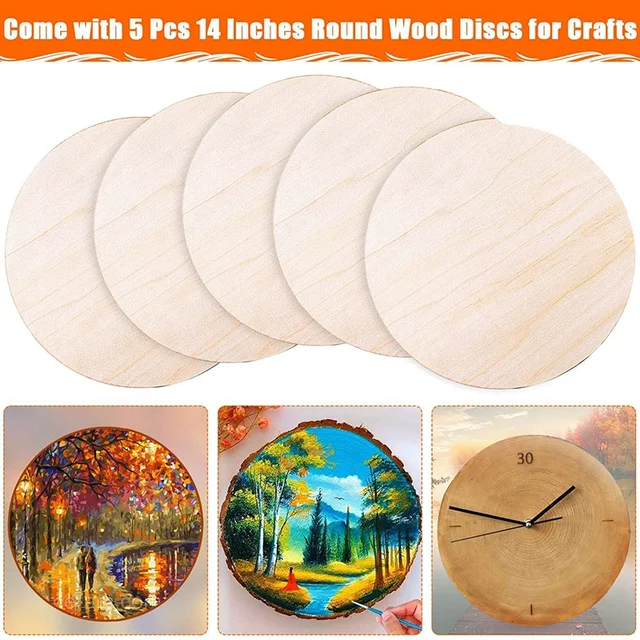 Bmby-Kerek Fa Tárcsák Kézművességhez, 5 Csomag 14 Hüvelykes Körök Befejezetlen Fafa Plakk Kézművesekhez, Ajtó Fogas, Kialakítása - Image 2