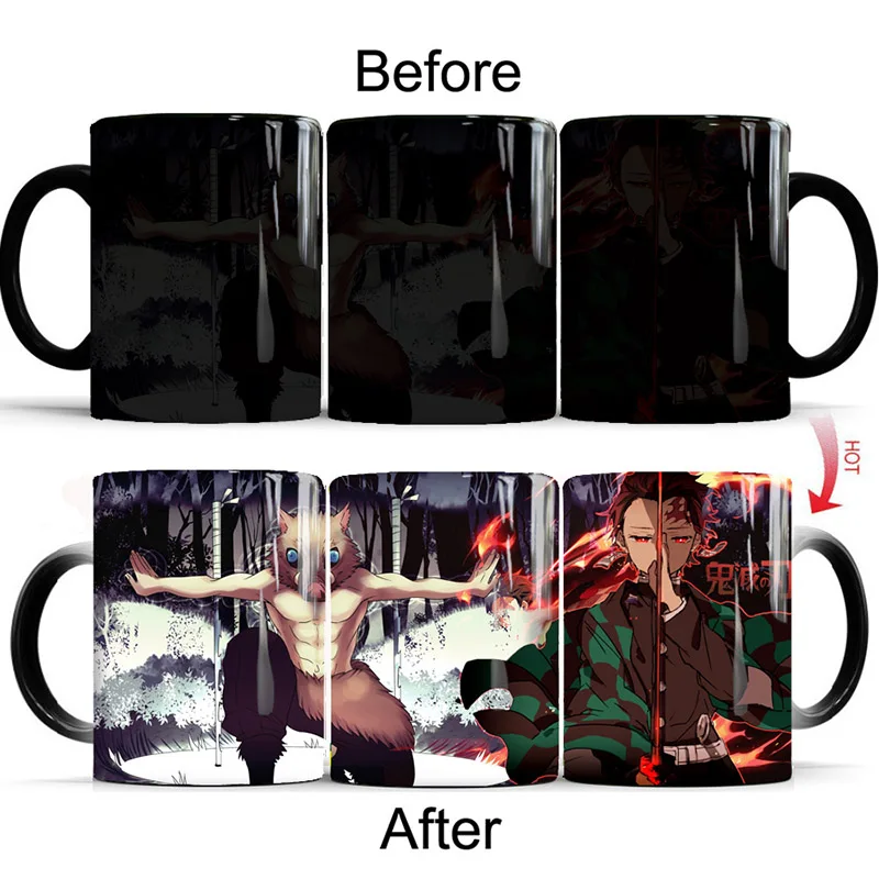 Demon Slayer Термочувствительная кофе меняющая цвет кружка мультфильм аниме кружка Творческий чай молоко керамические чашки