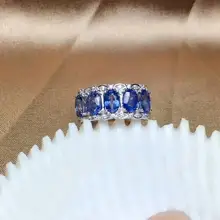 Shilovem 925 серебро Настоящее натуральное сапфировое кольцо изысканное украшение на свадьбу полосы модный подарок Открытый 4*6 мм mj0406285agl