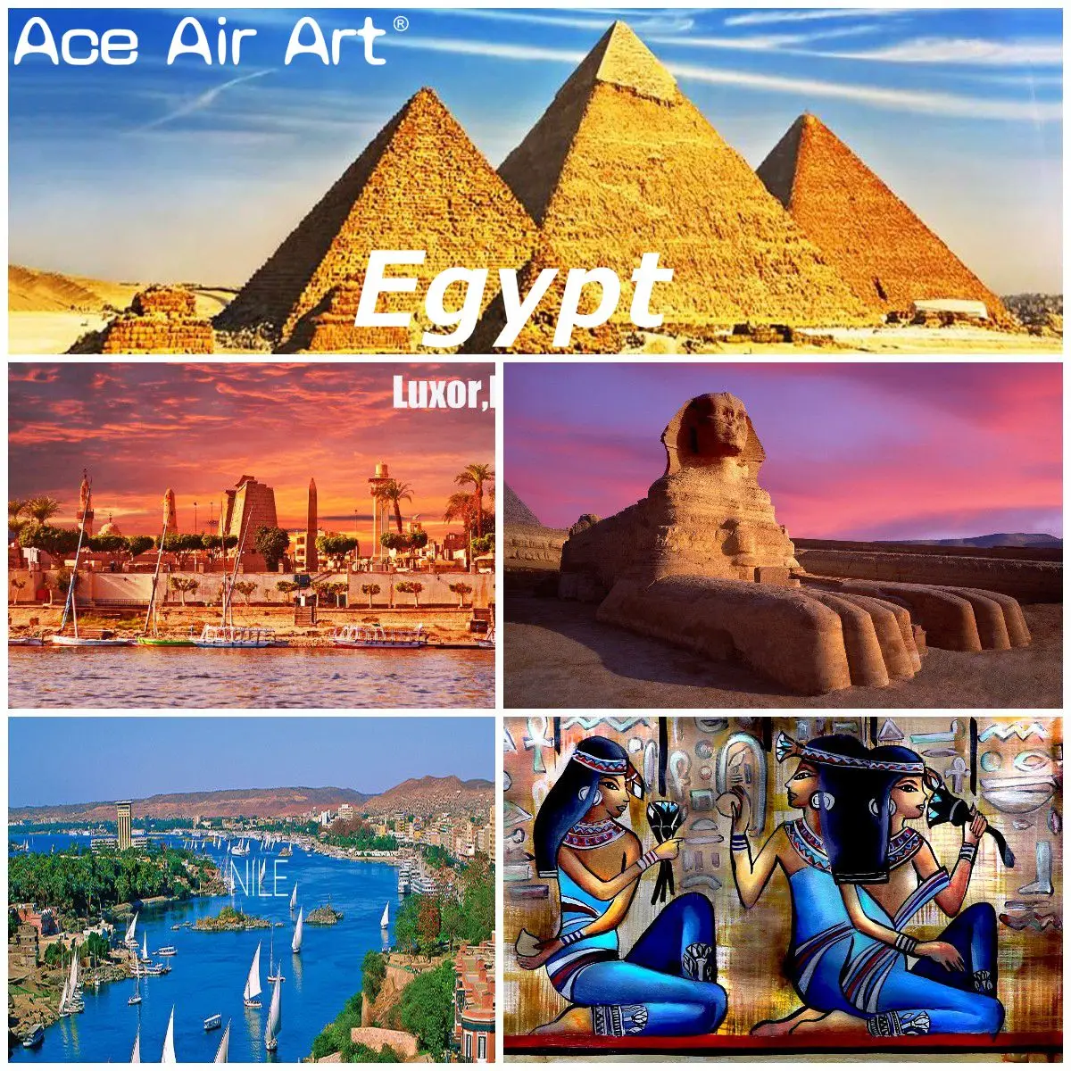 Acient Egypt Scenery Diamond Painting Landscape of Giza pyramid complex Great Sphinx Luxor Cairo Nile for Wall Decor | Дом и сад
