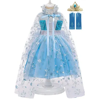 

Girls Elsa Party Princess Dress Baby Girls Summer Elegant Long Sleeve Blue Dresses Birthday Party Fantasy Ball Anna Dress