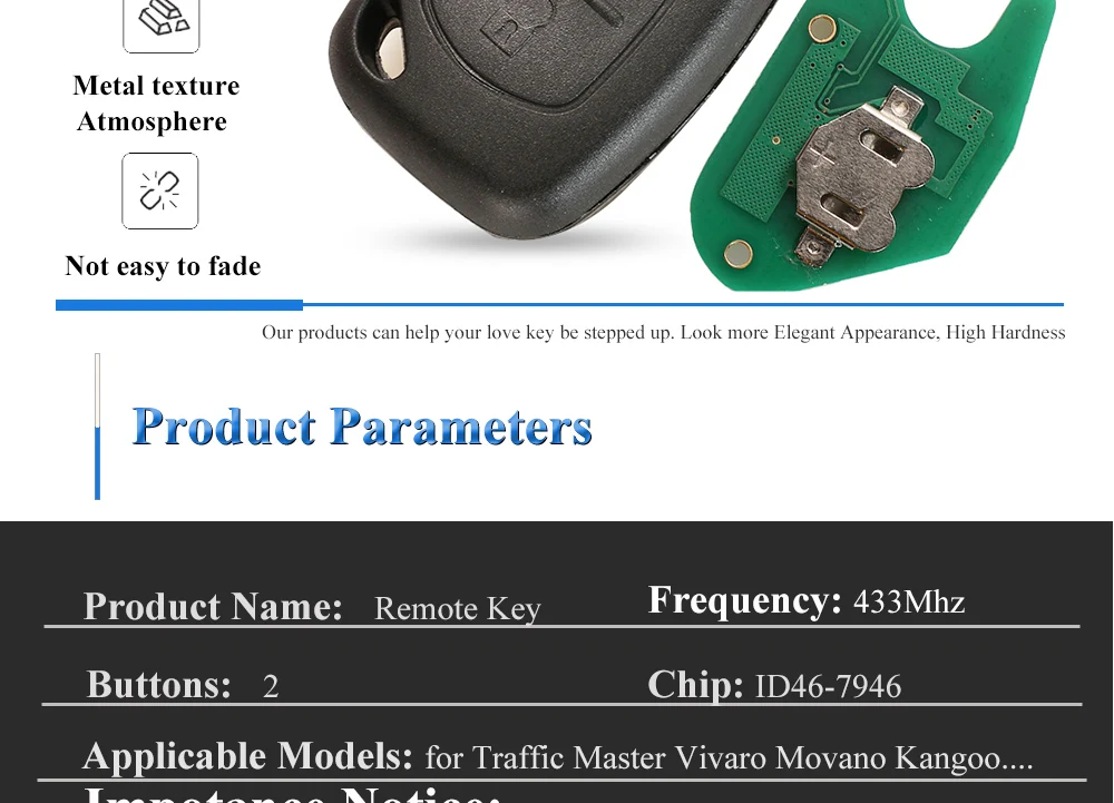 Keyforkess 2 pulsanti chiave a distanza per auto 433mhz ID46 Chip Transmister per Renault Traffic Master Vivaro Movano Kangoo Ne73 VAC102 lama 9 Keyforkess 2 pulsanti chiave a distanza per auto 433mhz ID46 Chip Transmister per Renault Traffic Master Vivaro Movano Kangoo Ne73 VAC102 lama - H7ed745e996db42969bffe191f32414f3Y