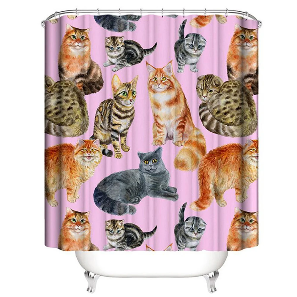Full Polyester Waterproof Shower Curtain Digital Printing Polyester Hand-painted Cat Shower Curtain