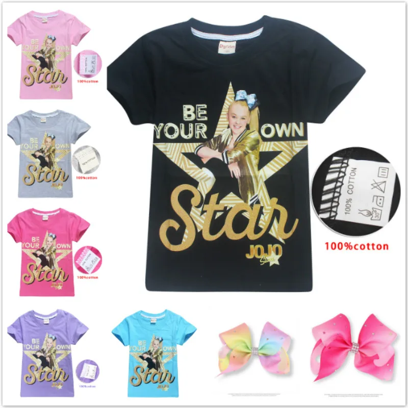 

New Summer Girl T Shirt Jojo Siwa Clothing Children Short Sleeve T-shirt Kid Cartoon Cotton Tshirt Teen Top Tee Hair Accessories