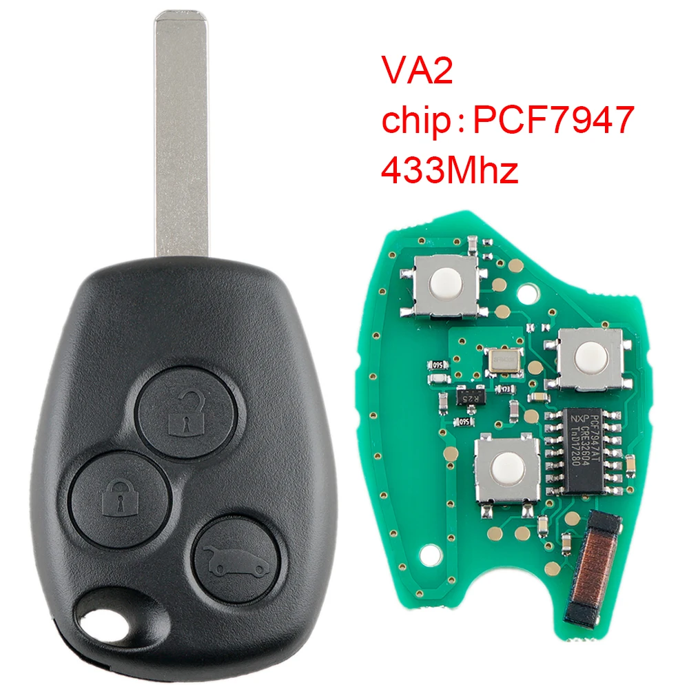 

Remote Car Key 433Mhz 3 Buttons Car Remote Key Fob with PCF7947 Chip and VA2 Blade Fit for Renault Kangoo II Clio III Auto
