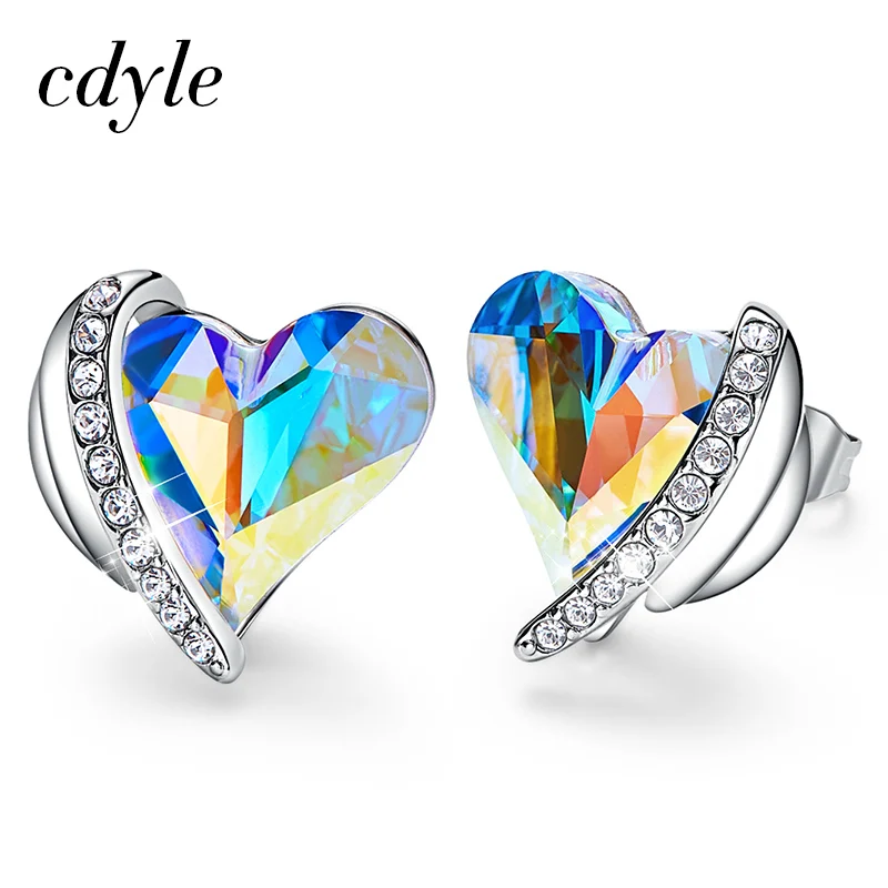 Cdyle, женские золотые серьги, украшенные розовыми кристаллами от Swarovski, ангел, красивые серьги-гвоздики, ювелирные изделия на День святого Валентина, подарки для любви - Окраска металла: AB Color E1877G