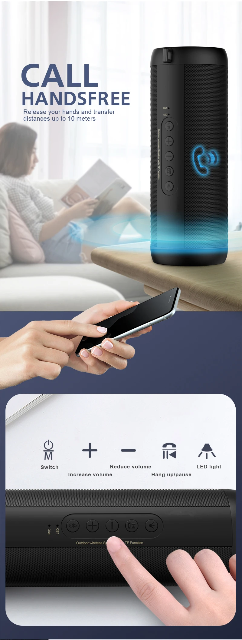 Bluetooth Bass Speaker Portable Wireless Loudspeaker Stereo Music Surround Waterproof Outdoor Speaker for Phone Computer TF Card